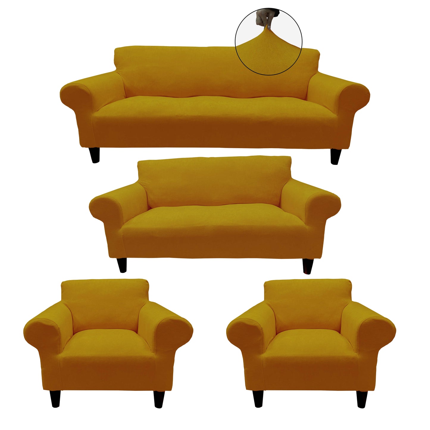 Our Velvet Fabric Sofa Cover Mustard Color 3+2+1+1 Set