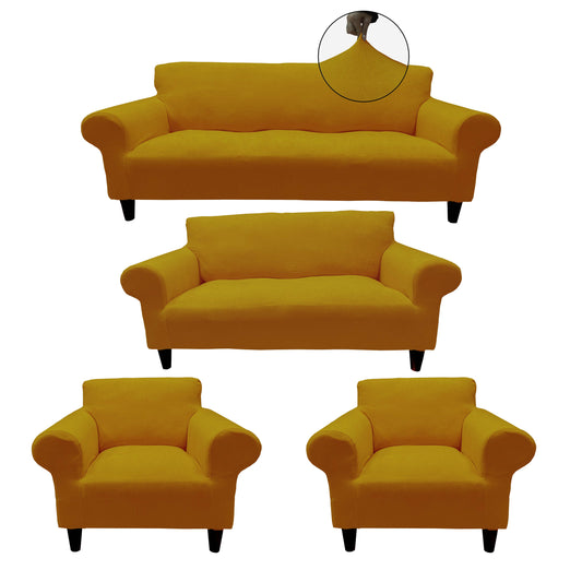 Our Velvet Fabric Sofa Cover Mustard Color 3+2+1+1 Set