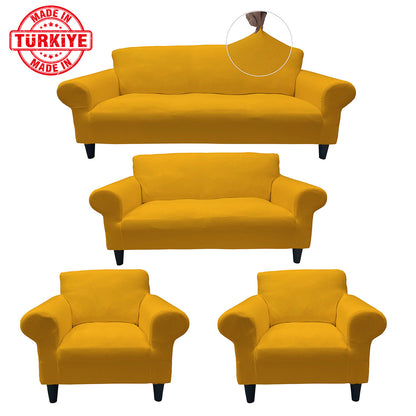 Our Cotton Fabric Sofa Cover Mustard Color 3+2+1+1