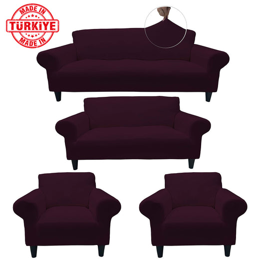 Our Cotton Fabric Sofa Cover Plum Color 3+2+1+1