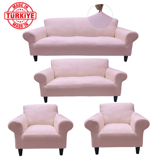 Our Cotton Fabric Sofa Cover Dust Pink Color 3+2+1+1