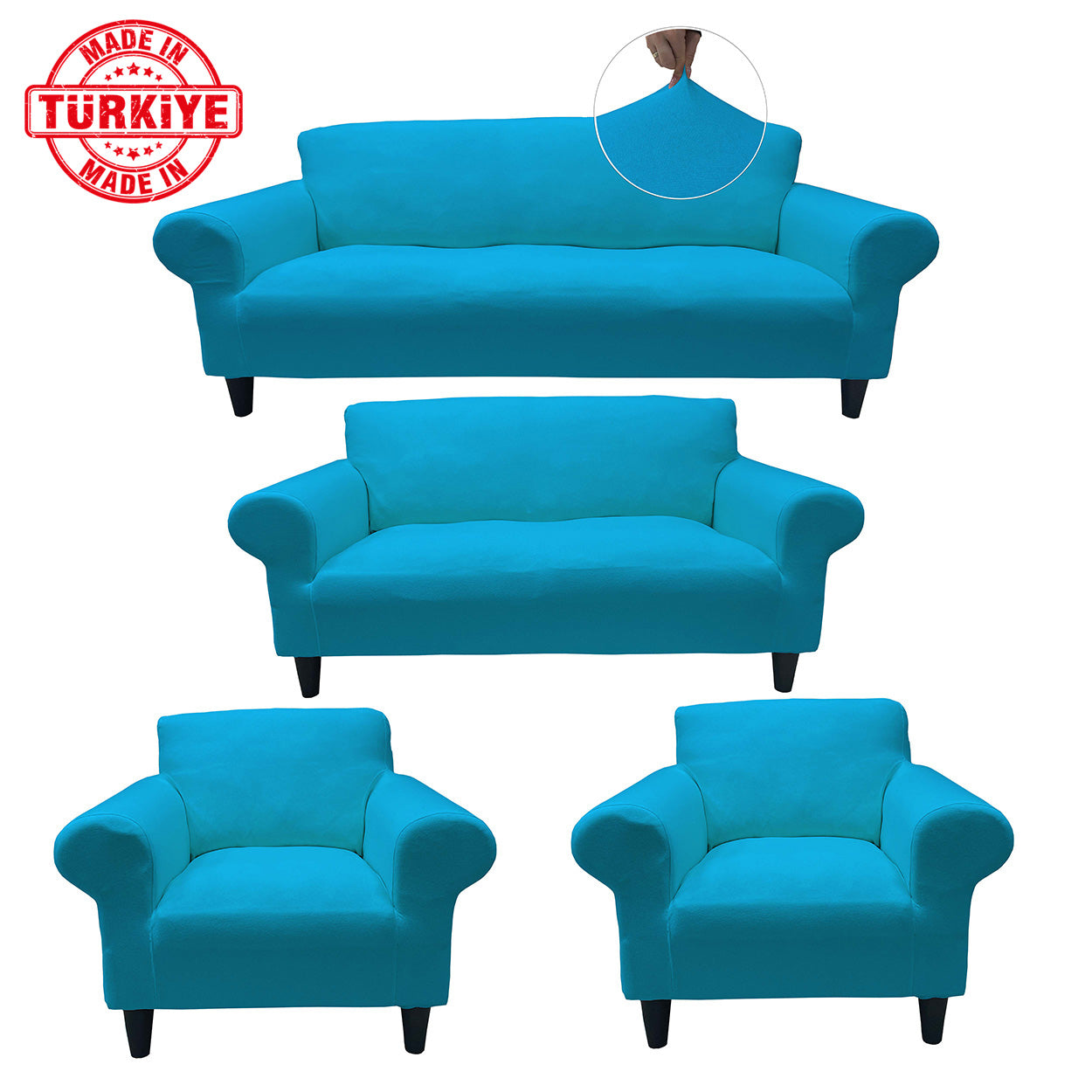 Our Cotton Fabric Sofa Cover Turquoise Color 3+2+1+1