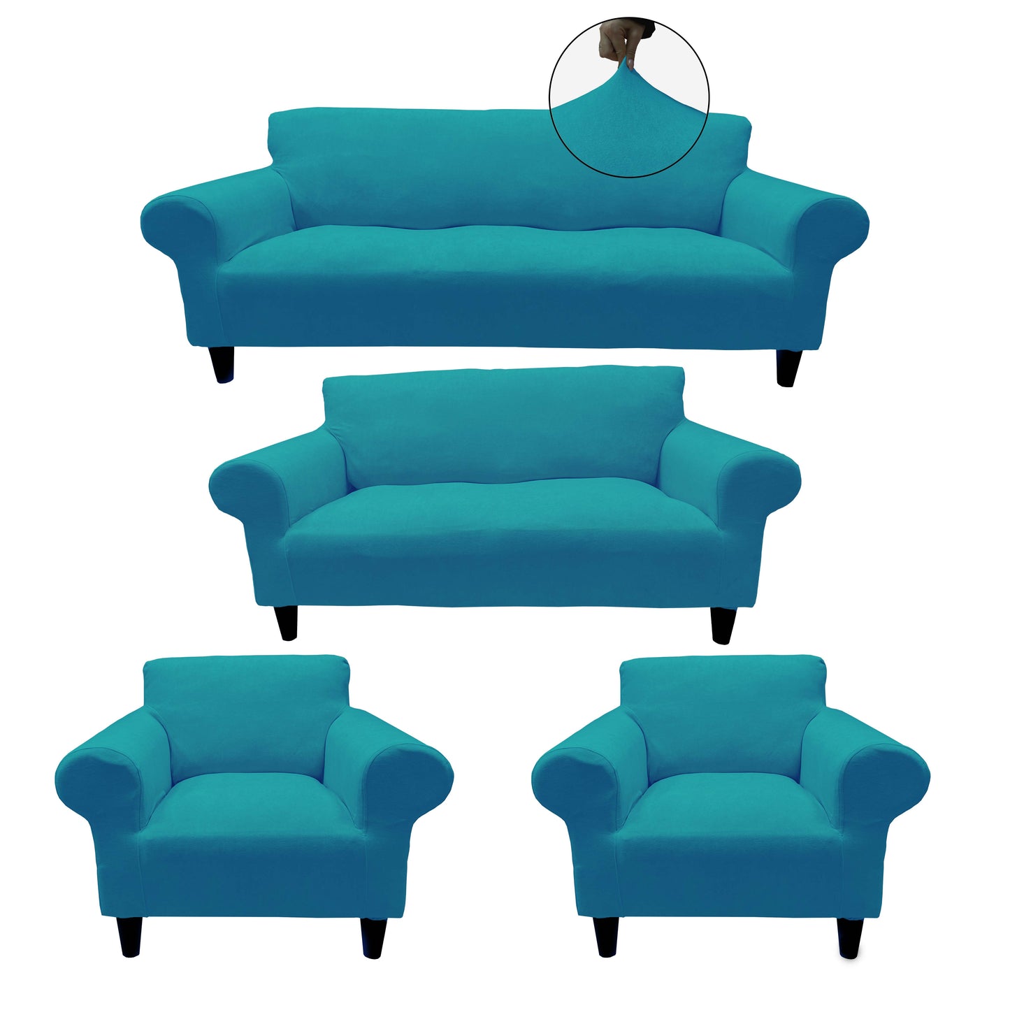 Our Velvet Fabric Sofa Cover Turquoise Color 3+2+1+1 Set