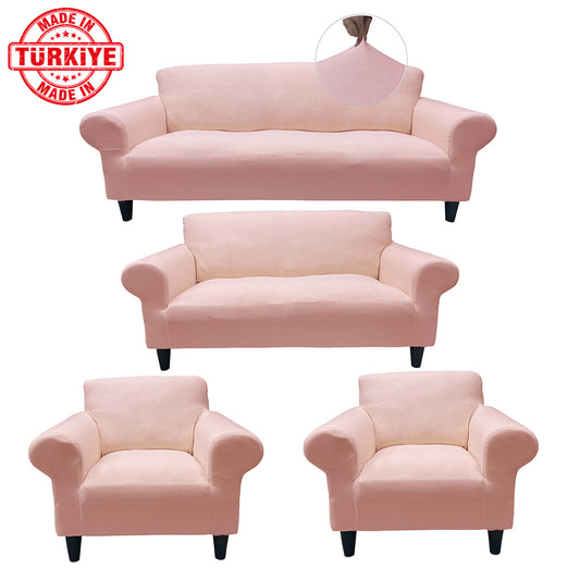 Our Cotton Fabric Sofa Cover Dusty Light Pink Color 3+2+1+1