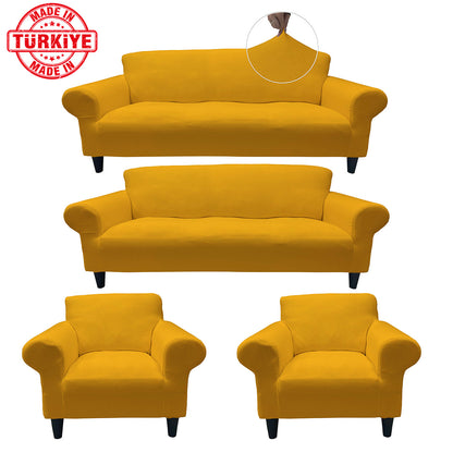 Our Cotton Fabric Sofa Cover Mustard Color 3+3+1+1