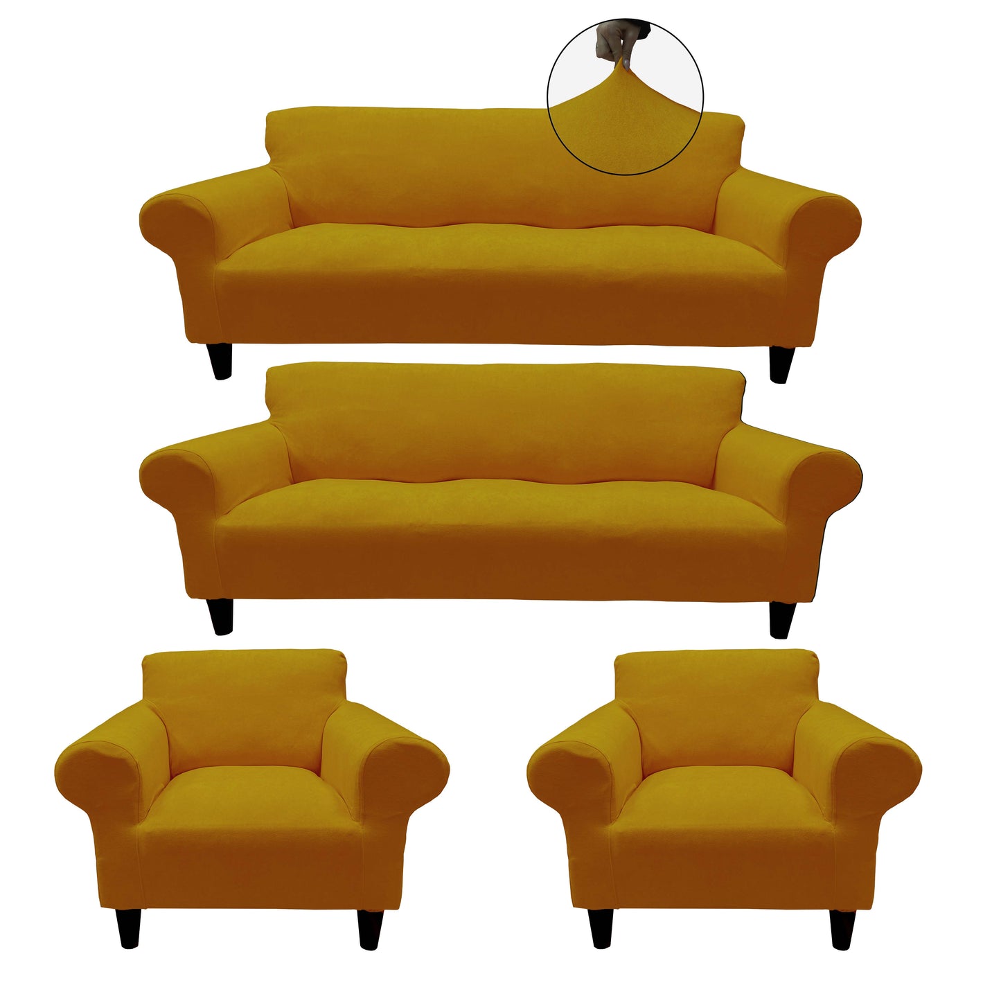 Our Velvet Fabric Sofa Cover Mustard Color 3+3+1+1 Set