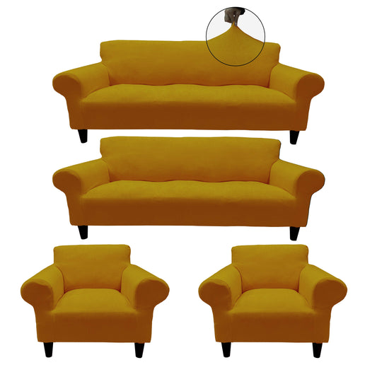 Our Velvet Fabric Sofa Cover Mustard Color 3+3+1+1 Set