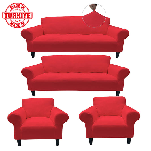 Our Cotton Fabric Sofa Cover Red Color 3+3+1+1