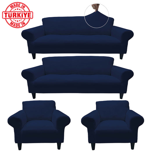 Our Cotton Fabric Sofa Cover Dark Blue Color 3+3+1+1