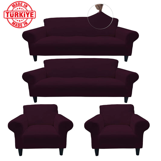 Our Cotton Fabric Sofa Cover Plum Color 3+3+1+1