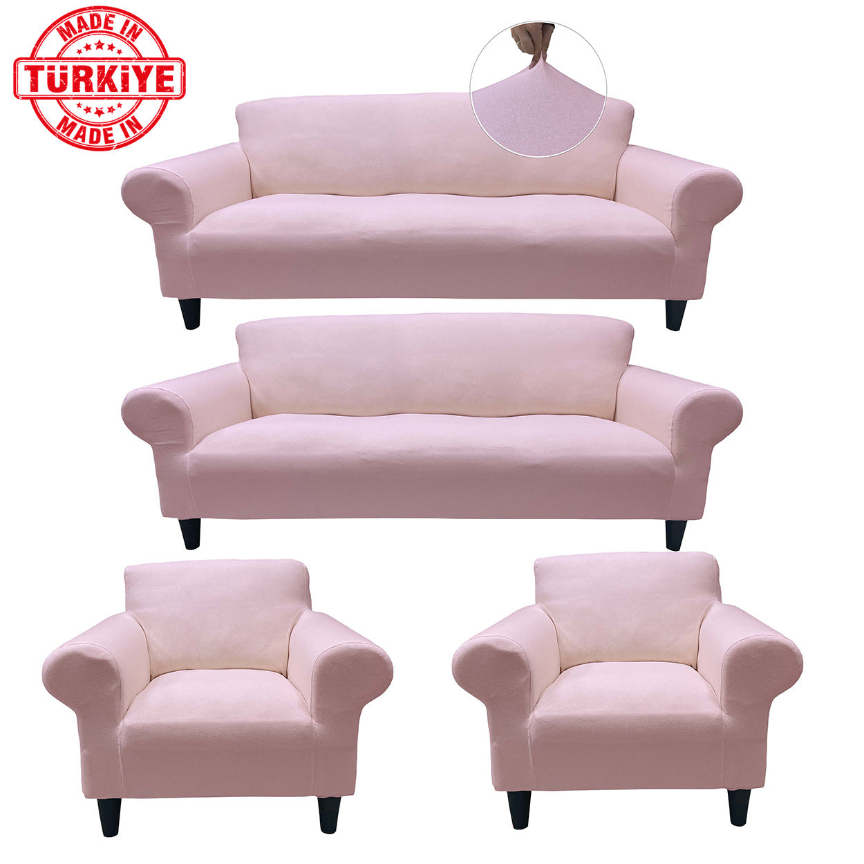 Our Cotton Fabric Sofa Cover Dust Pink Color 3+3+1+1