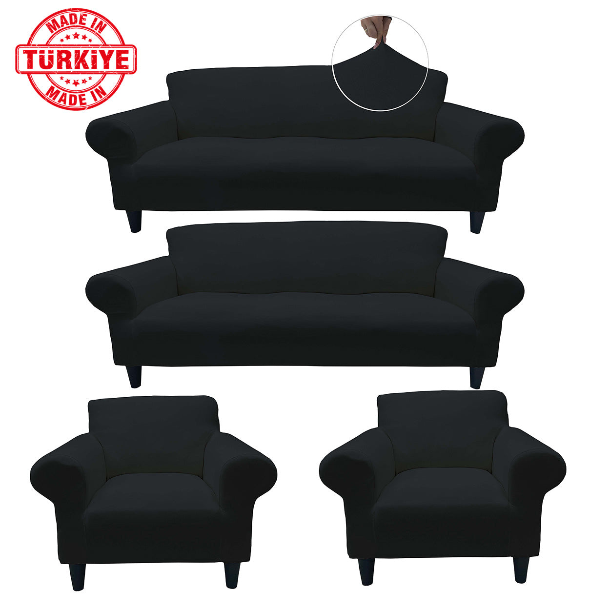 Our Cotton Fabric Sofa Cover Black Color 3+3+1+1