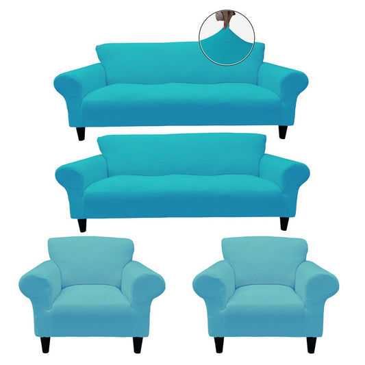 Honeycomb Fabric Sofa Cover Turquoise Color 3+3+1+1 Set