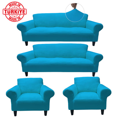 Our Cotton Fabric Sofa Cover Turquoise Color 3+3+1+1