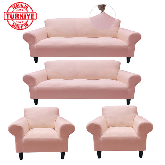 Our Cotton Fabric Sofa Cover Dusty Light Pink Color 3+3+1+1