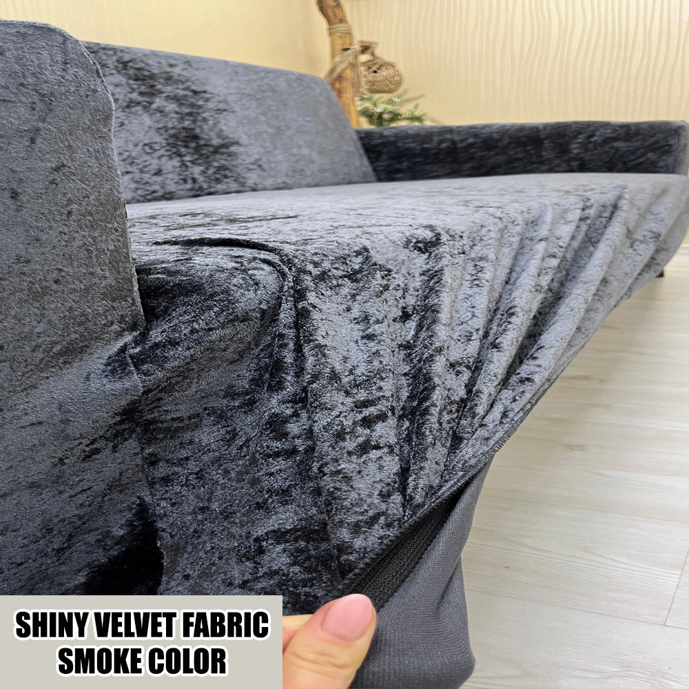 Our Shiny Velvet Fabric Sofa Cover Smoke Color