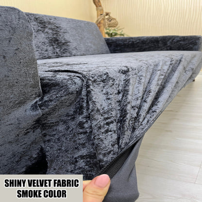 Our Shiny Velvet Fabric Sofa Cover Smoke Color