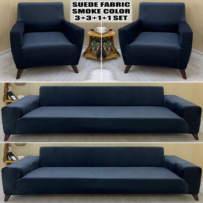 Our Suede Fabric Sofa Cover Smoke Color 3+3+1+1