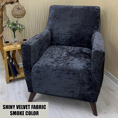 Our Shiny Velvet Fabric 1 Seater Armchair Couch Cover Smoke Color