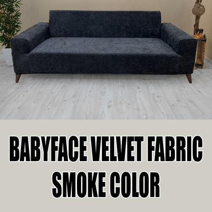 Our BabyFace Velvet Fabric Sofa Cover Smoke Color 3+3+1+1