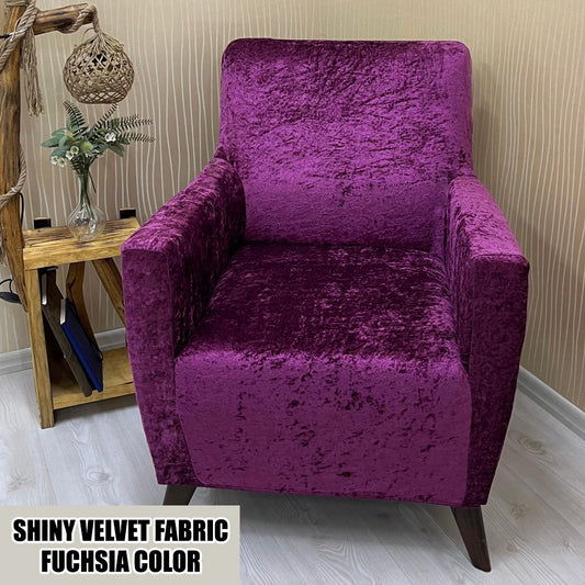 Our Shiny Velvet Fabric 1 Seater Armchair Couch Cover Fuchsia Color