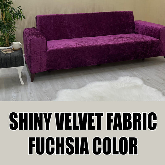 Our Shiny Velvet Fabric Sofa Cover Fuchsia Color