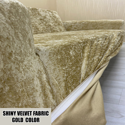 Our Shiny Velvet Fabric 1 Seater Armchair Couch Cover Gold Color