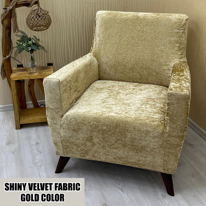 Our Shiny Velvet Fabric 1 Seater Armchair Couch Cover Gold Color