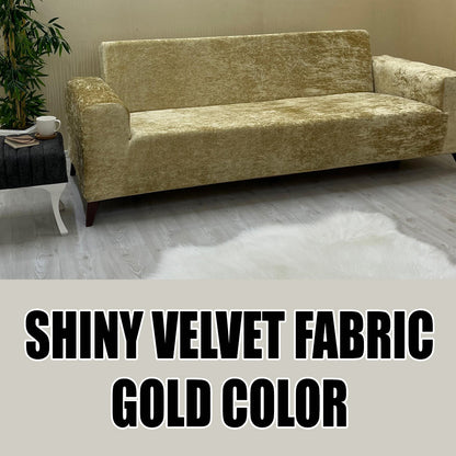 Our Shiny Velvet Fabric Sofa Cover Gold Color