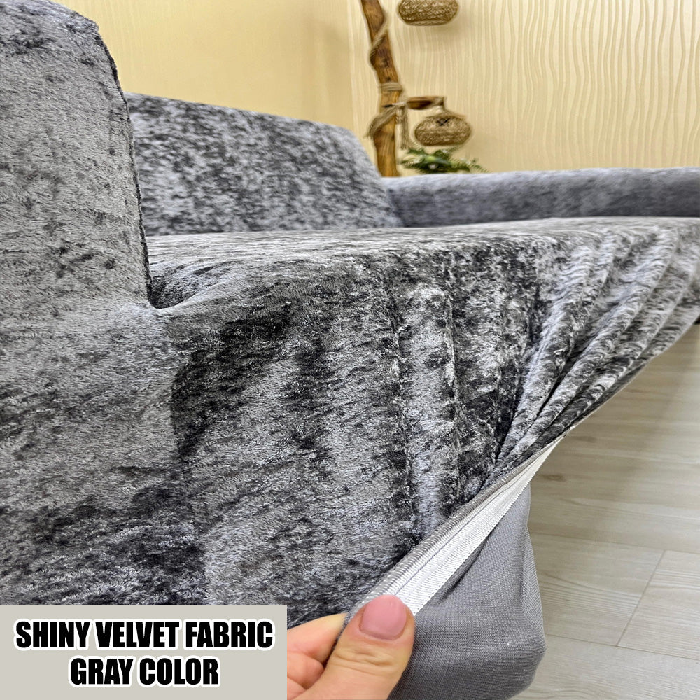 Our Shiny Velvet Fabric Sofa Cover Gray Color