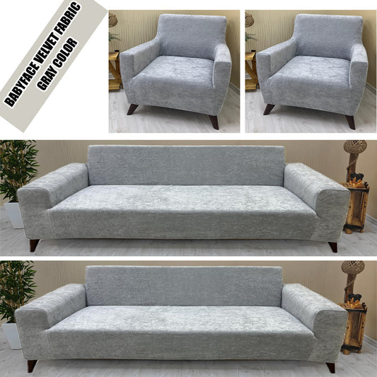 Our BabyFace Velvet Fabric Sofa Cover Gray Color 3+3+1+1