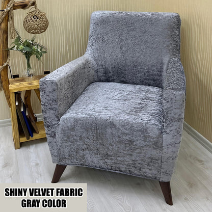 Our Shiny Velvet Fabric 1 Seater Armchair Couch Cover Gray Color