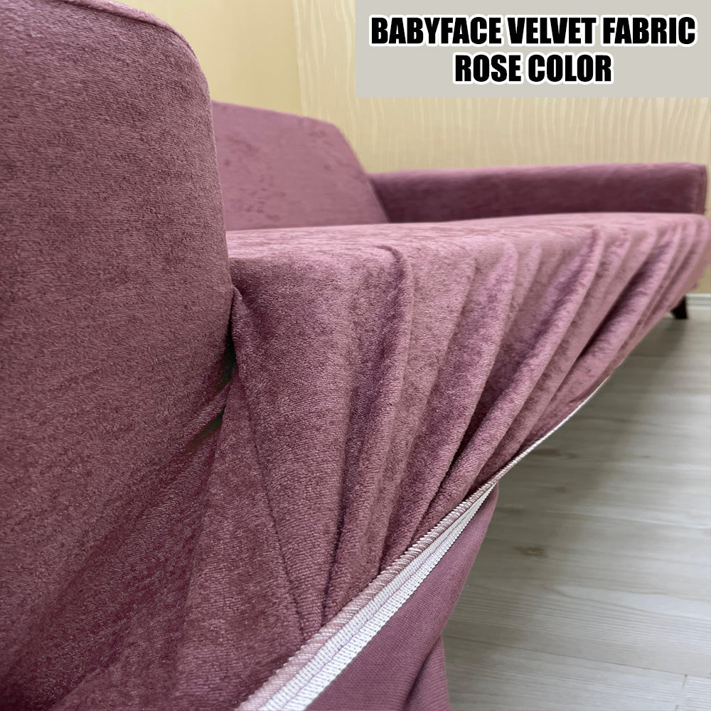 Our BabyFace Velvet Fabric Sofa Cover Rose Color 3+3+1+1