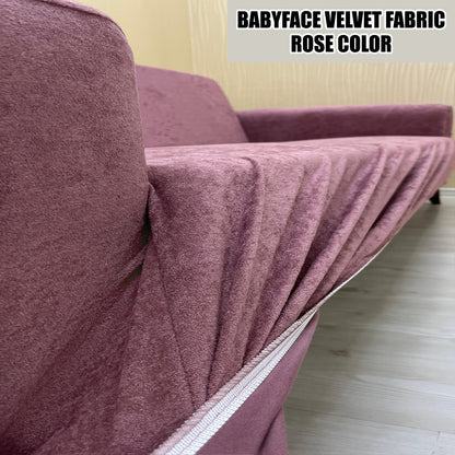 Our BabyFace Velvet Fabric Sofa Cover Rose Color 3+3+1+1