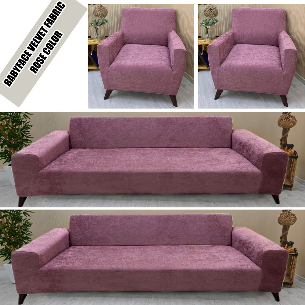 Our BabyFace Velvet Fabric Sofa Cover Rose Color 3+3+1+1