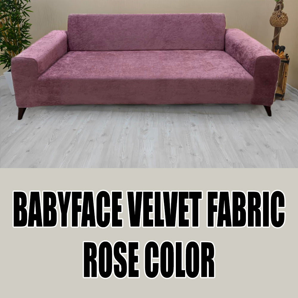 Our BabyFace Velvet Fabric Sofa Cover Rose Color 3+3+1+1