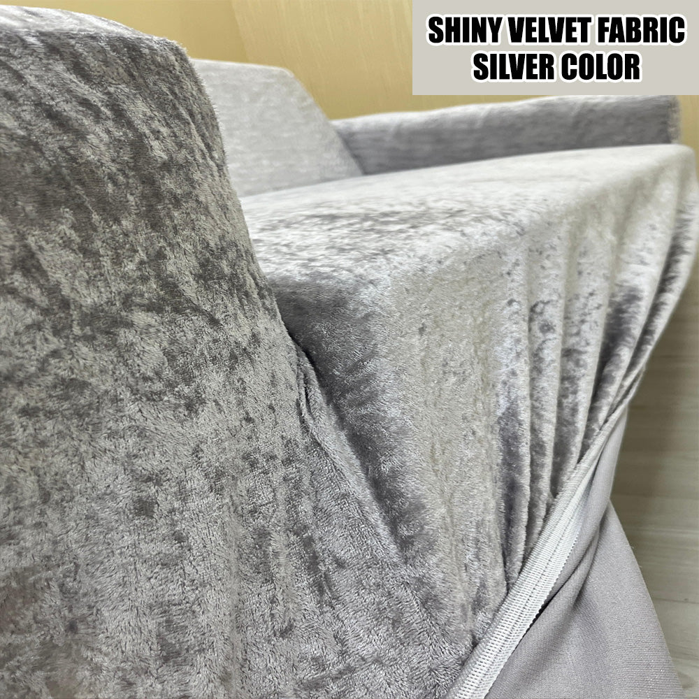 Our Shiny Velvet Fabric 1 Seater Armchair Couch Cover Silver Color