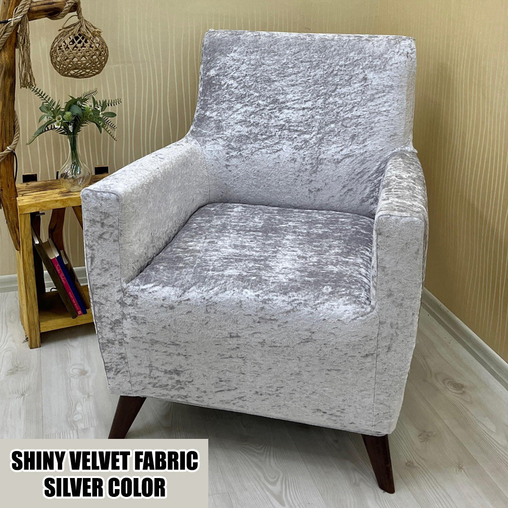 Our Shiny Velvet Fabric 1 Seater Armchair Couch Cover Silver Color