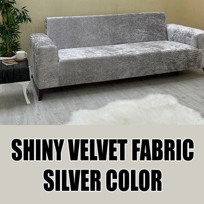 Our Shiny Velvet Fabric Sofa Cover Silver Color