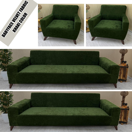 Our BabyFace Velvet Fabric Sofa Cover Khaki Color 3+3+1+1