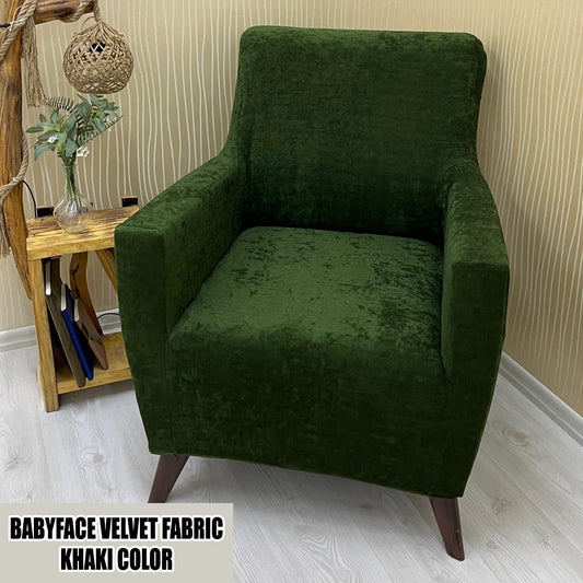 Our BabyFace Velvet Fabric 1 Seater Armchair Couch Cover Khaki Color