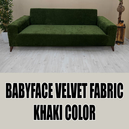 Our BabyFace Velvet Fabric Sofa Cover Khaki Color 3+3+1+1