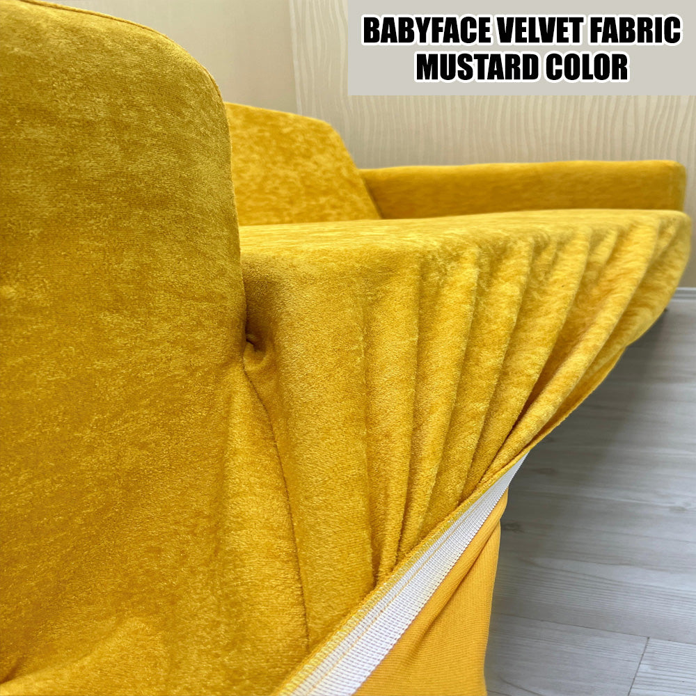 Our BabyFace Velvet Fabric Sofa Cover Mustard Color 3+3+1+1