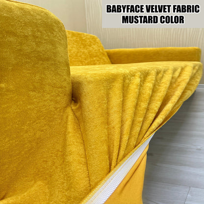 Our BabyFace Velvet Fabric Sofa Cover Mustard Color 3+3+1+1