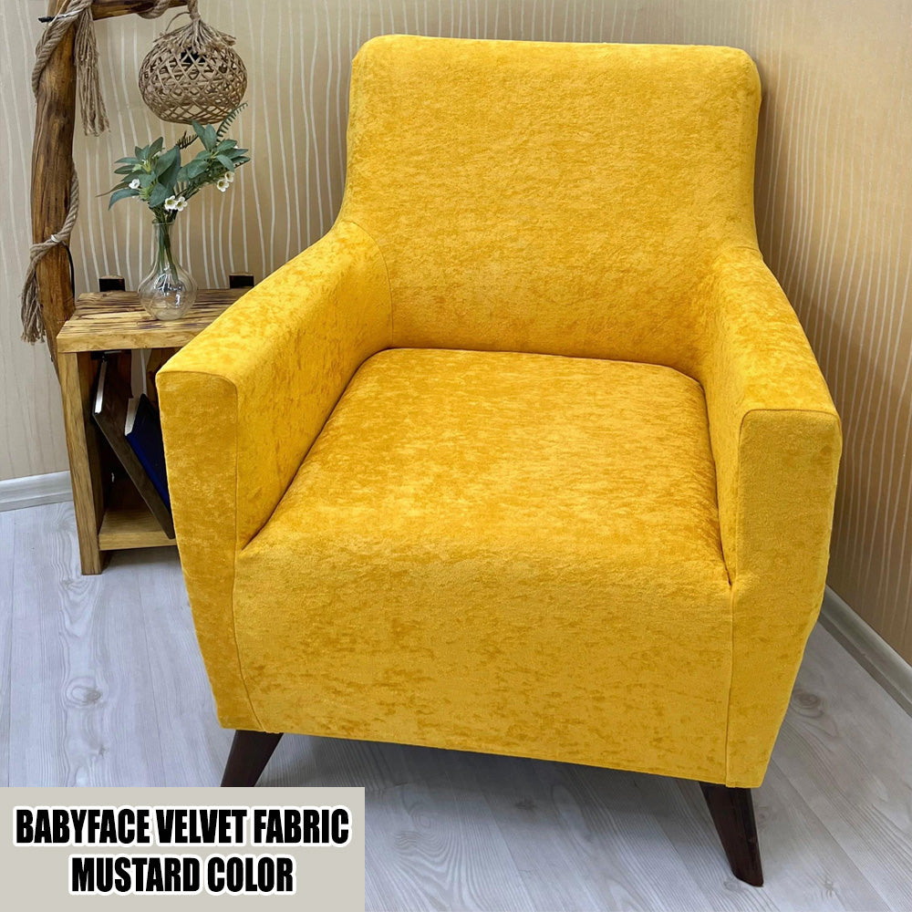 Our BabyFace Velvet Fabric Sofa Cover Mustard Color 3+3+1+1