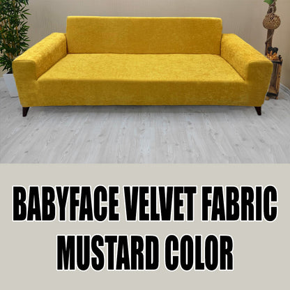 Our BabyFace Velvet Fabric Sofa Cover Mustard Color 3+3+1+1