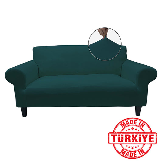 Our Cotton Fabric Loveseat Couch Cover Dark Green Color