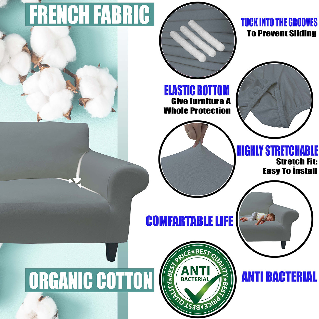 Our Cotton Fabric Sofa Cover Green Color 3+2+1+1