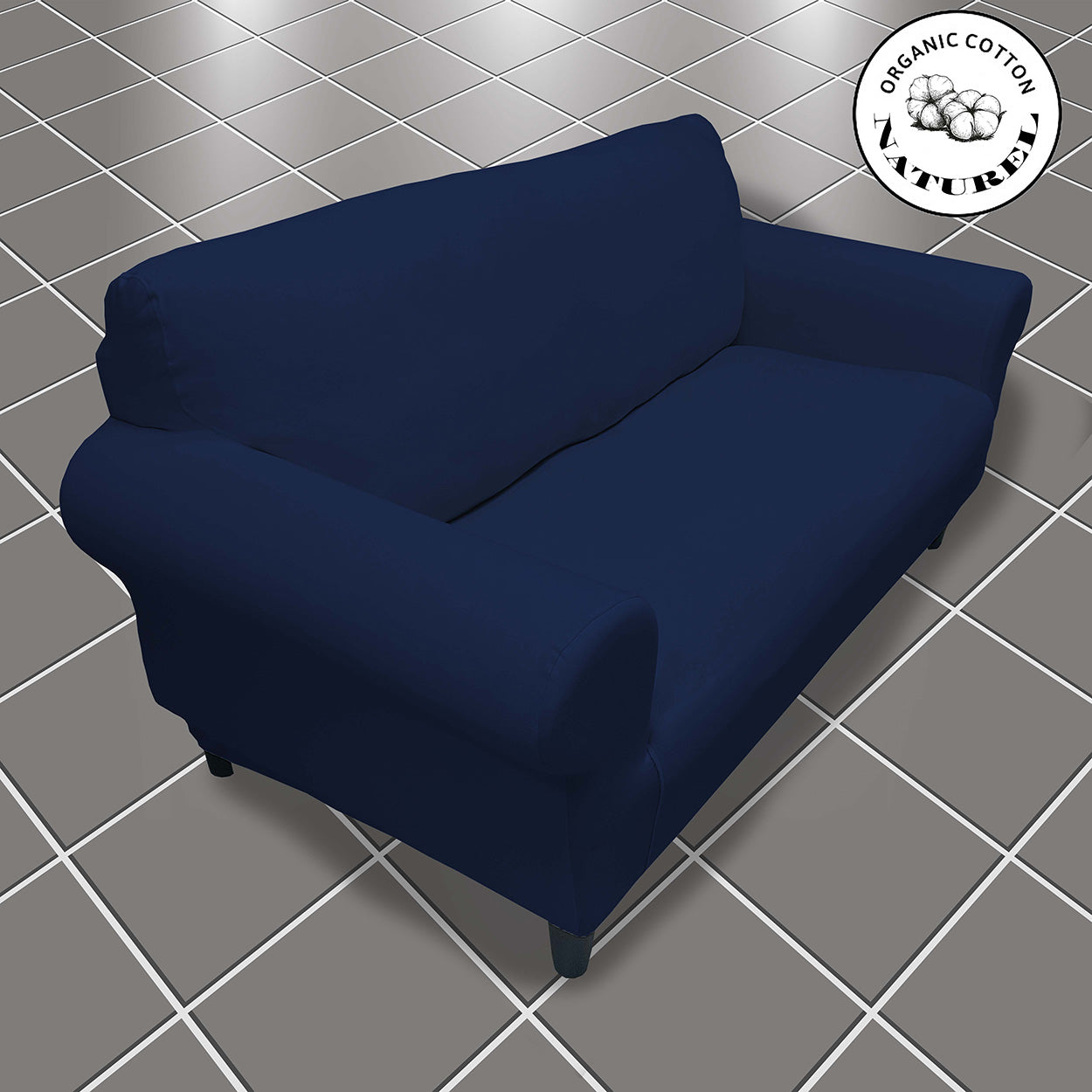 Our Cotton Fabric Loveseat Couch Cover Dark Blue Color