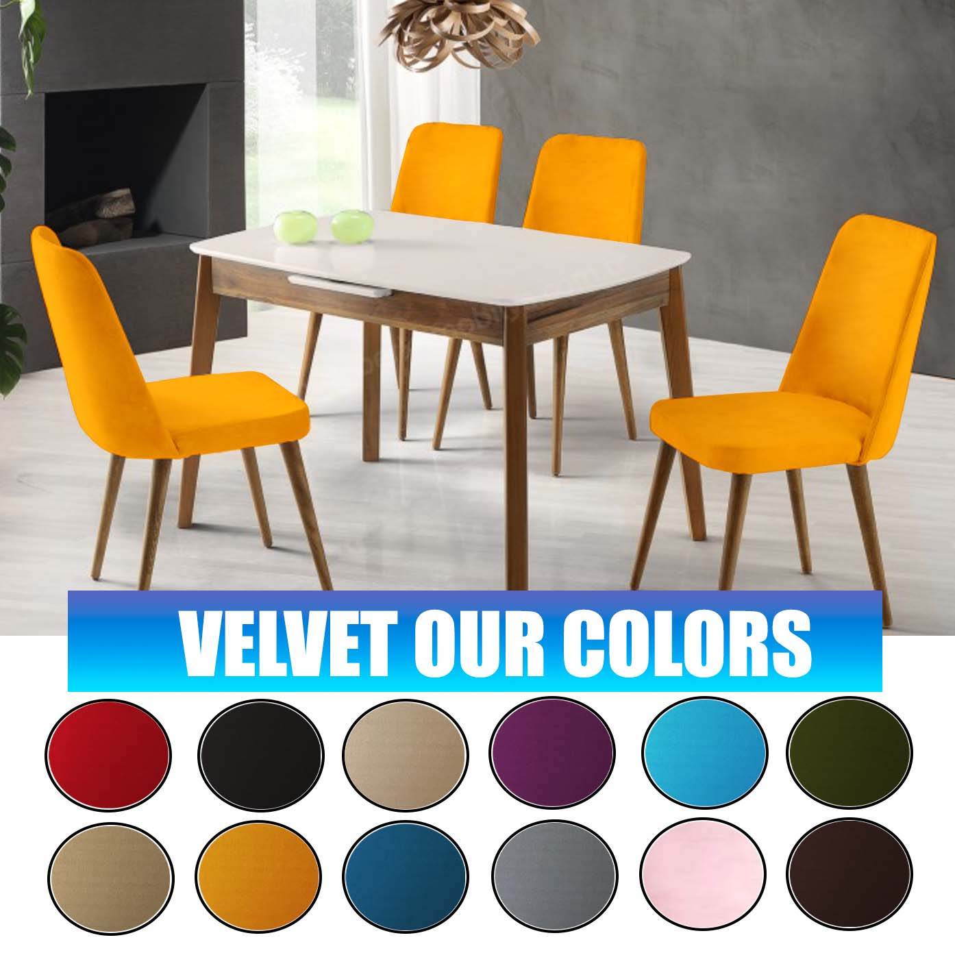 Our Velvet Fabric Living Room Chair Covers Mustard Color